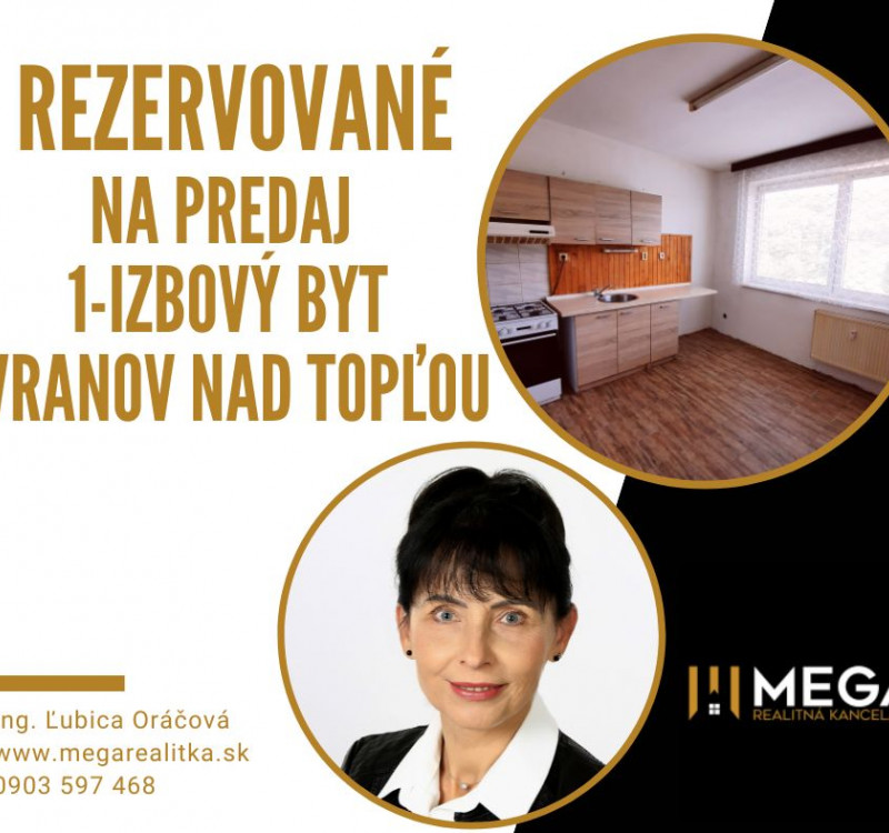 REZERVOVANÉ - Na predaj veľký 1 izbový byt vo Vranove nad Topľou