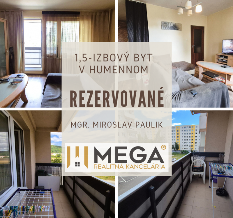 REZERVOVANE-PREDAJ 1,5 izbového BYTU v HUMENNOM