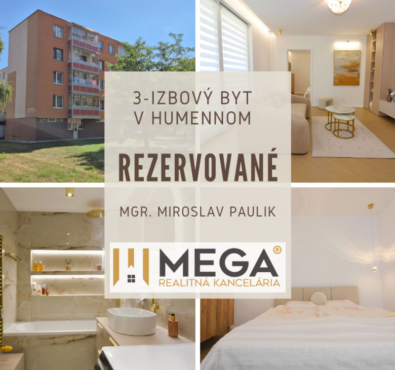 REZERVOVANÉ - PREDAJ 3-izbového BYTU v HUMENNOM ul. MIEROVÁ